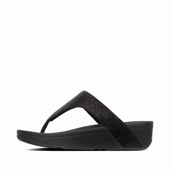 Fitflop Lottie Microfibre Toe Post Sandals Black Womens - South Africa (MDEQ52143)